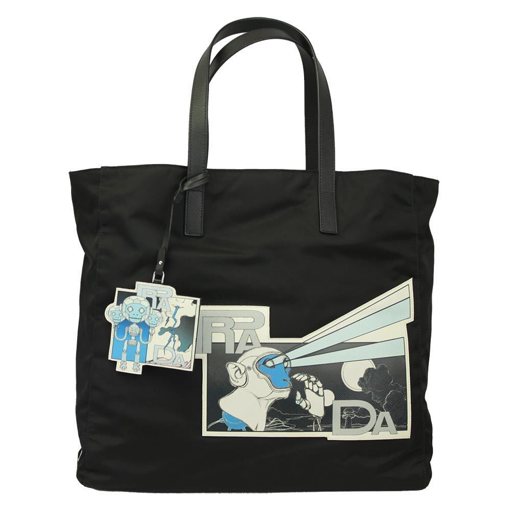 Prada Comic Patch Nylon Leather Tote Bag Black Mu… - image 1